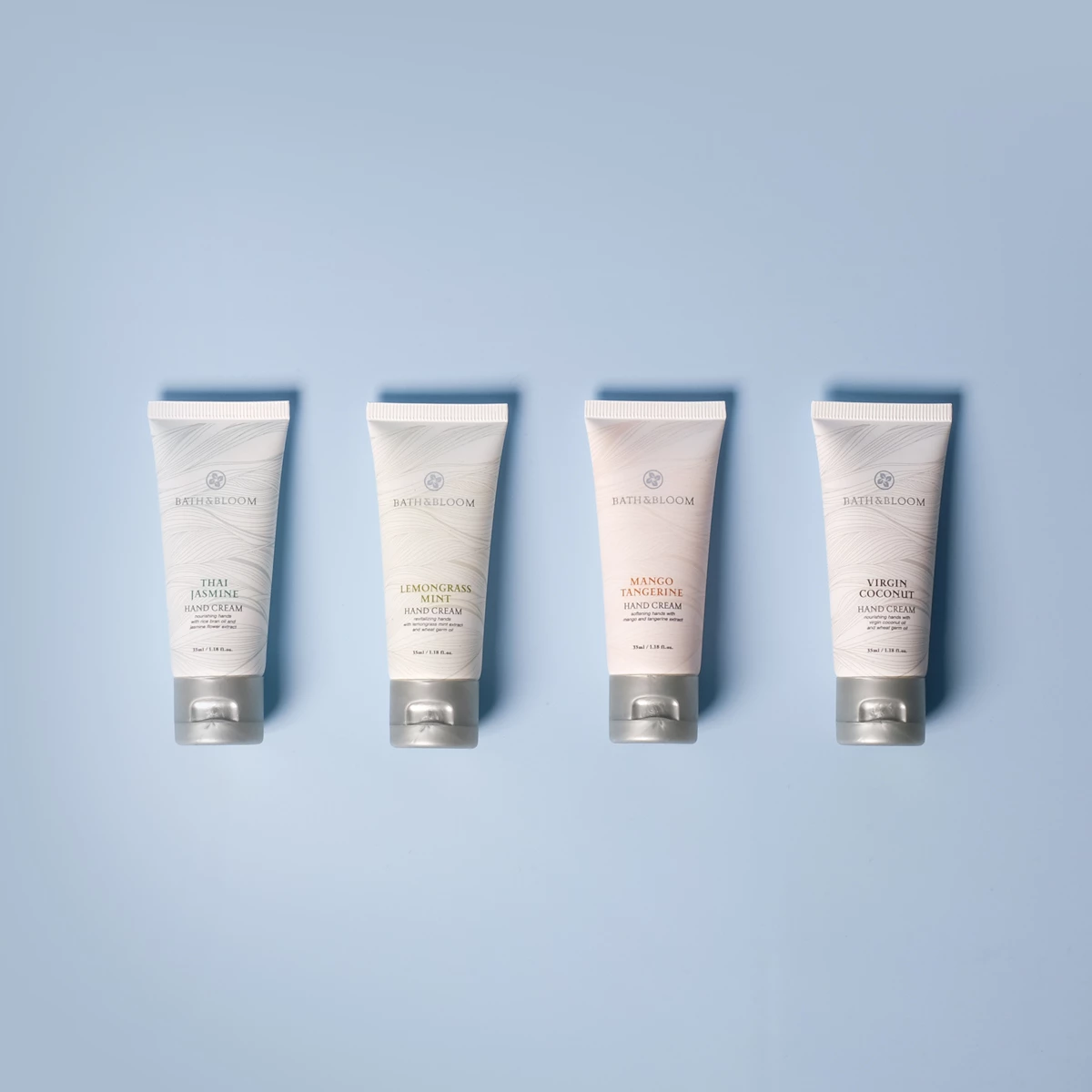 ครีมบำรุงมือ และเล็บ มาพร้อมกลิ่นหอมจากธรรมชาติ ได้แก่ กลิ่นดอกมะลิไทย, ตะไคร้หอมและใบมิ้นต์, มะม่วงและส้ม และมะพร้าว โดยแต่ละกลิ่นจะช่วยบำรุงและดูแลผิวของคุณ พร้อมทั้งให้กลิ่นหอมที่ช่วยบำบัดจิตใจ เพิ่มความผ่อนคลาย มาพร้อมขนาดพกพา ปริมาณ 35 มล